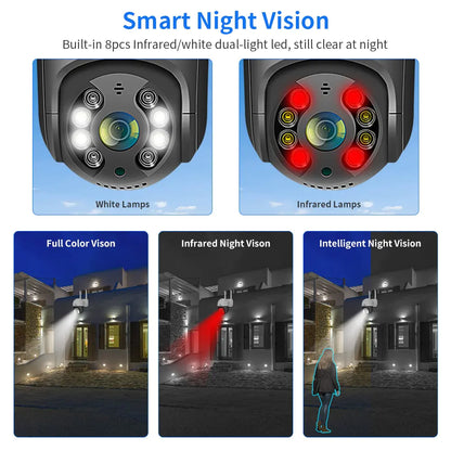 Security Night Vison 5MP Camera 360° CCTV Camera System with Floodlight Color Night Vision Motion Sensor